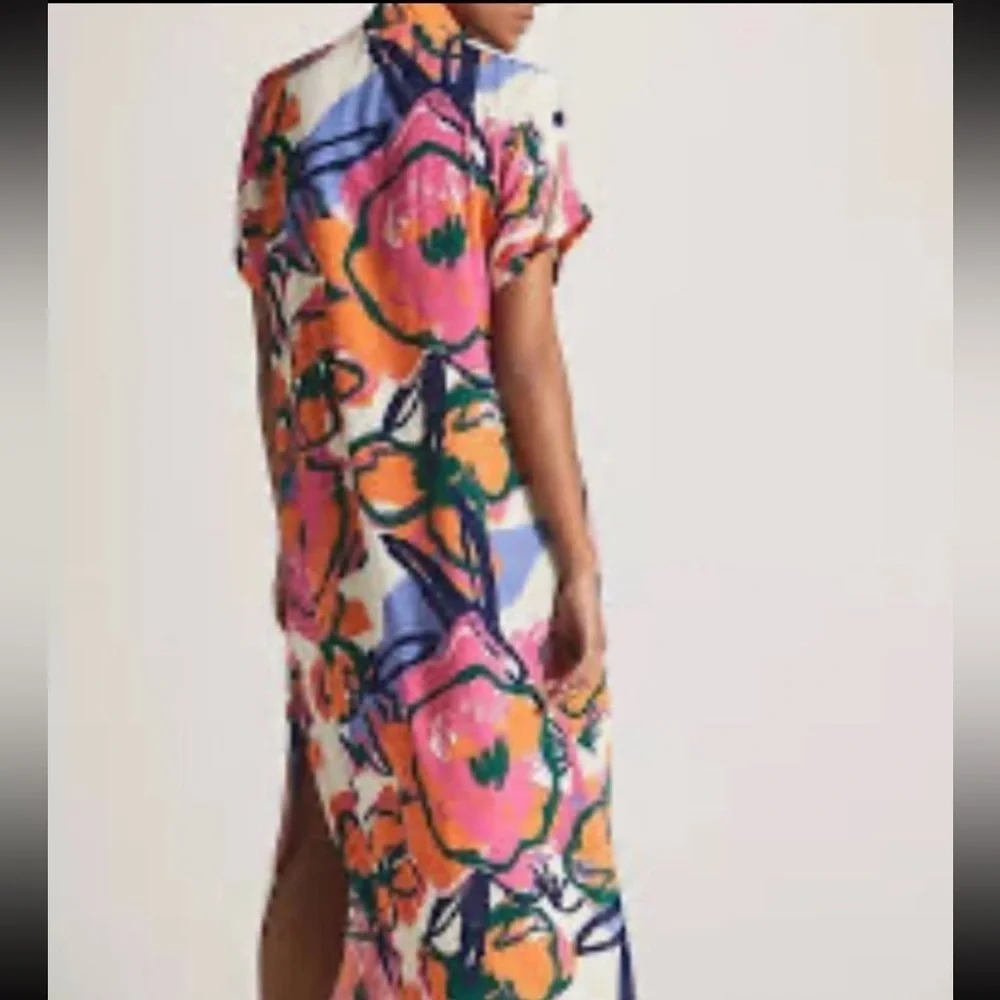 Anthropology Bel Kazan Poppy Short Sleeve VNeck Side Slit Maxi Kaftan Dress XS/S - Picture 3 of 10